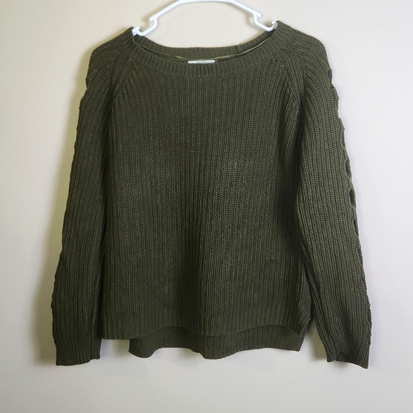 Lucky Brand Olive Green Chunky Knit Cold Shoulder Sweater - Picture 1 of 6